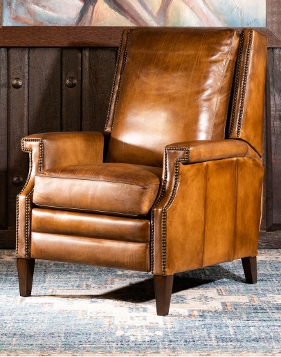 upscale ranch style brown leather recliner,brown recliner with saddle leather,modern coco recliner