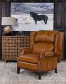 large bustle back recliner with saddle tan leather