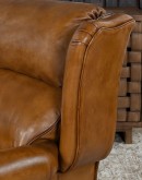 large bustle back recliner with saddle tan leather