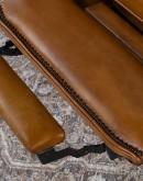 large bustle back recliner with saddle tan leather