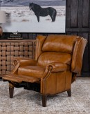 large bustle back recliner with saddle tan leather