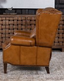 large bustle back recliner with saddle tan leather