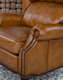 large bustle back recliner with saddle tan leather