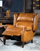 large bustle back recliner with saddle tan leather