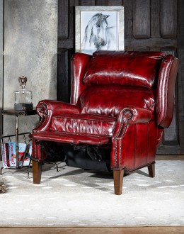 vibrant dark red leather recliner