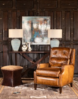 upscale ranch style tan leather recliner,tan recliner with saddle leather