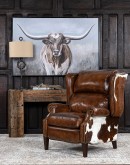 upscale ranch style brown leather recliner,brown recliner with saddle leather and cowhide