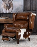 upscale ranch style brown leather recliner,brown recliner with saddle leather and cowhide