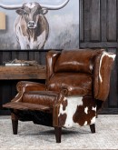 upscale ranch style brown leather recliner,brown recliner with saddle leather and cowhide