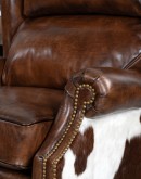 upscale ranch style brown leather recliner,brown recliner with saddle leather and cowhide