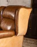 upscale ranch style brown leather recliner,brown recliner with saddle leather and cowhide