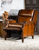 light brown leather recliner with bustle back