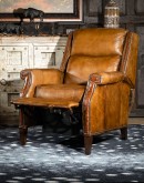 tan saddle leather recliner with bustle back