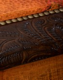 carved hardwood console table with copper top