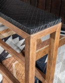 TX Sofa Table by Adobe Interiors with Vintage Natural wood base and charcoal Furrowed Bark finish top in a modern rustic style setting