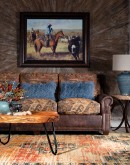 southwestern style sofa with fabric and leather mixed