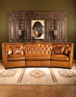 large curved leather sofa,curved sectional sofa made with saddle leather,tufted curved leather sofa