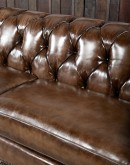 Lockwood Smoked Chesterfield Sofa in bronzed chocolate brown full-grain leather with button tufting, brass nail tacks, and handcrafted detailing