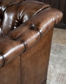 Lockwood Smoked Chesterfield Sofa in bronzed chocolate brown full-grain leather with button tufting, brass nail tacks, and handcrafted detailing