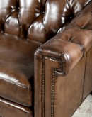 Lockwood Smoked Chesterfield Sofa in bronzed chocolate brown full-grain leather with button tufting, brass nail tacks, and handcrafted detailing