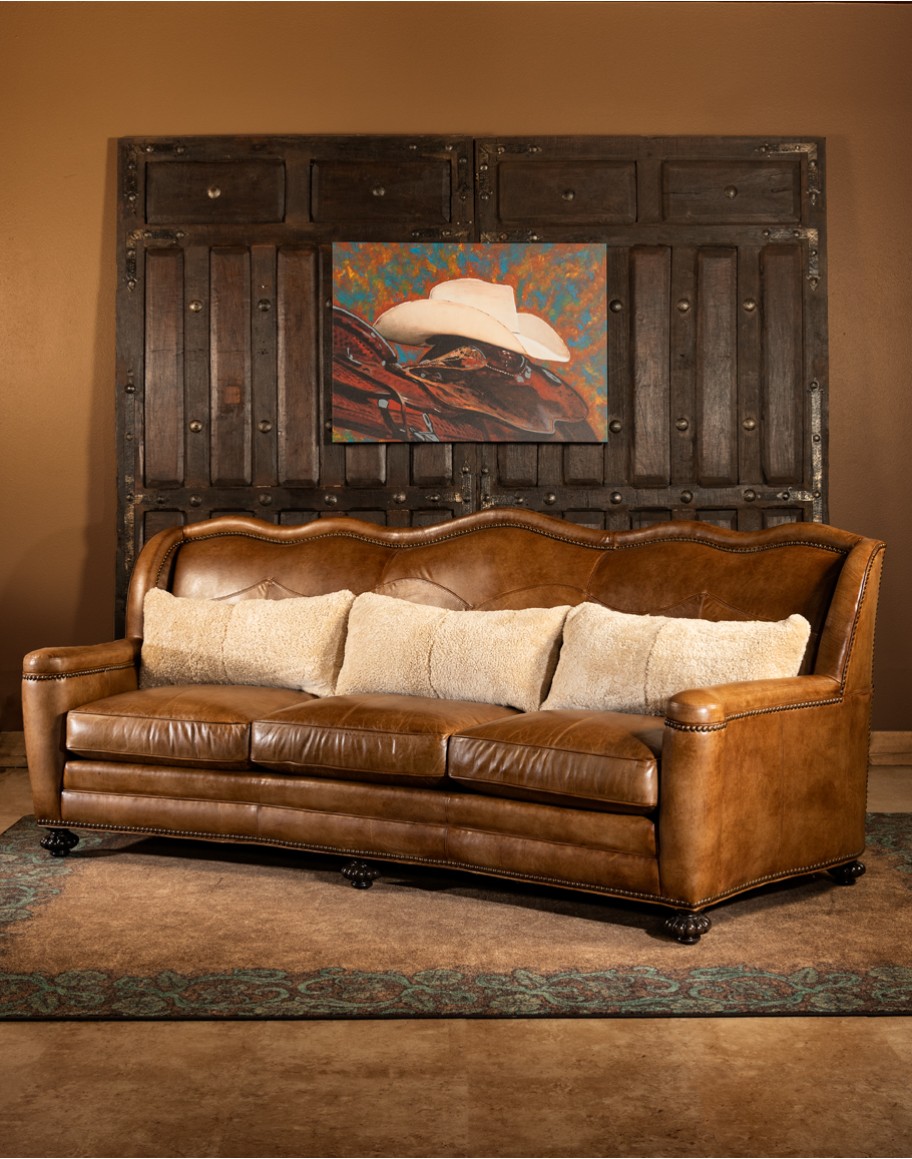 high end western style leather sofa with camel back,ranch style sofa with saddle leather