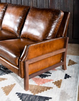 Modern Rustic Style Leather Sofa mountain modern leather sofa with exposed wood arms