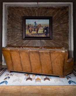 Rio Ranchero Sofa modern rustic style dining chair with fabric and leather seat cushion