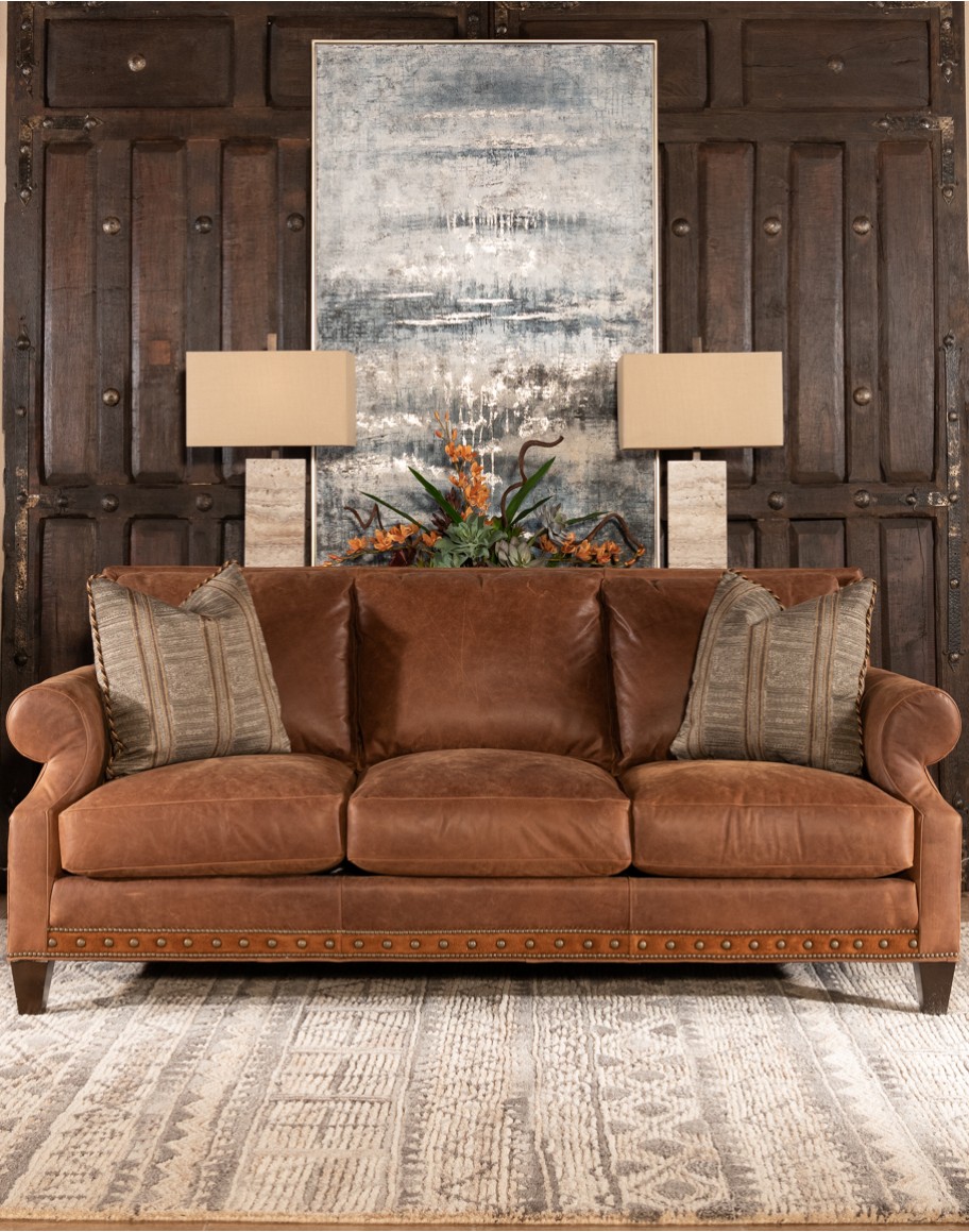 distressed brown leather sofa