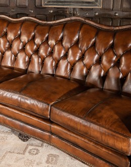high end leather sofa with tufted back, hand burnished leather chesterfield sofa
