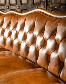 high end leather sofa with tufted back, hand burnished leather chesterfield sofa