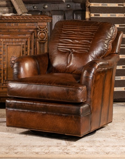 leather chair with a boot stitch design on seat back