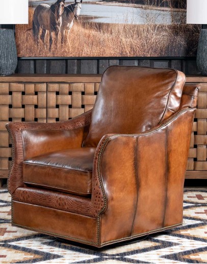 Calexico Leather Swivel Glider hand burnished leather swivel and glider chair,saddle leather chair