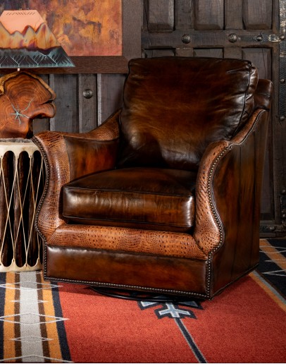 hand burnished leather swivel and glider chair,saddle leather chair
