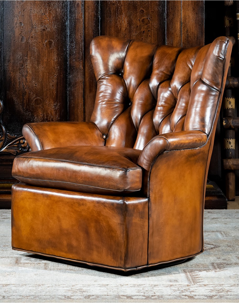 Dakota Tufted Swivel Chair fine western style living room swivel chair,saddle leather swivel chair