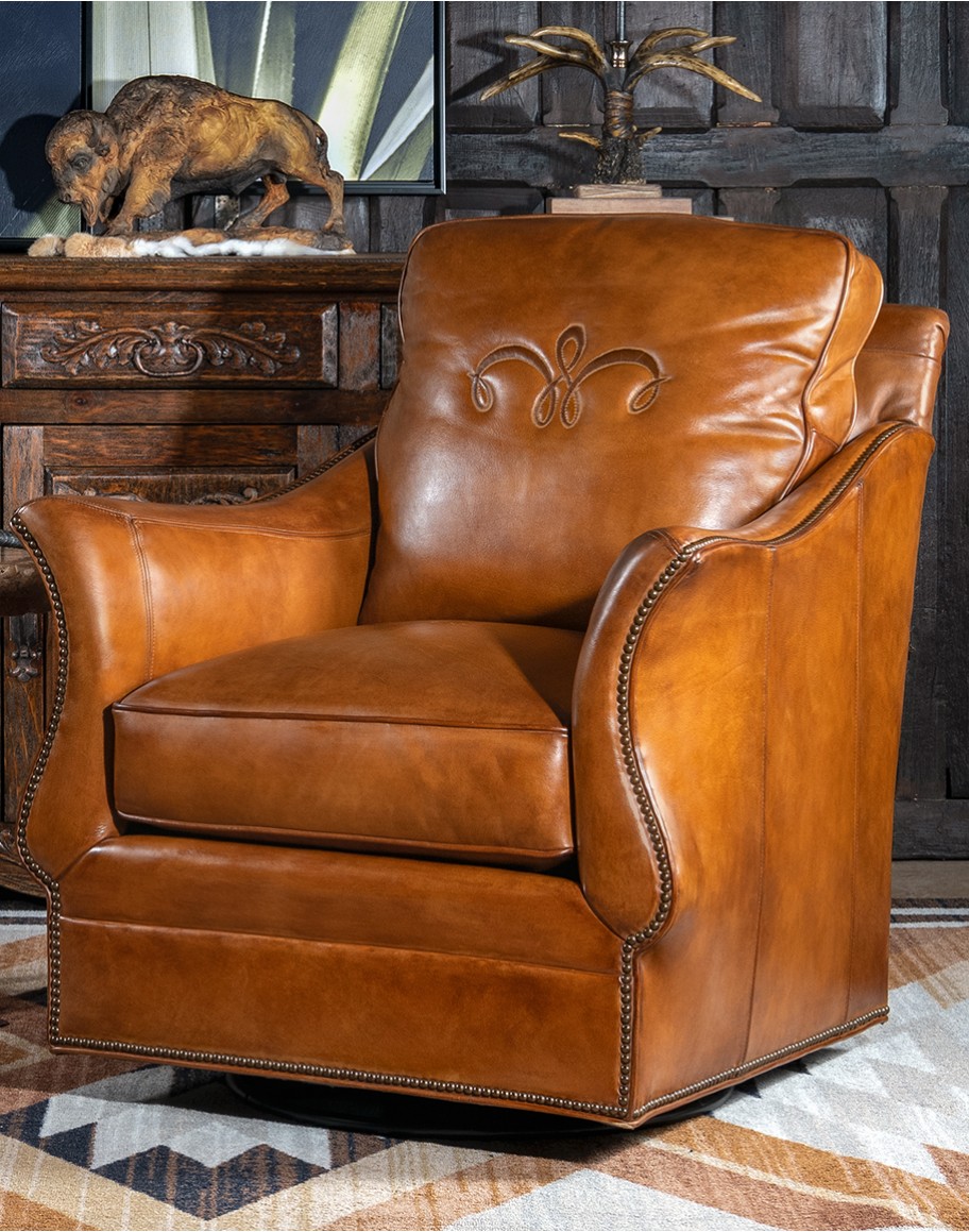 Durango Swivel Glider swivel glider chair with light brown saddle leather,