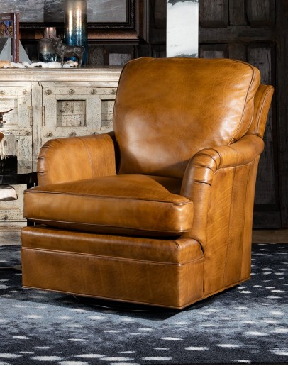 dakota swivel chair,swivel glider chair with saddle leather,saddle brown
