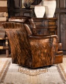 dakota swivel chair,swivel glider chair with saddle leather and brindle cowhide on outside