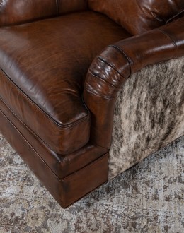 dakota swivel chair,swivel glider chair with saddle leather and brindle cowhide on outside