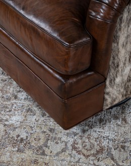 dakota swivel chair,swivel glider chair with saddle leather and brindle cowhide on outside