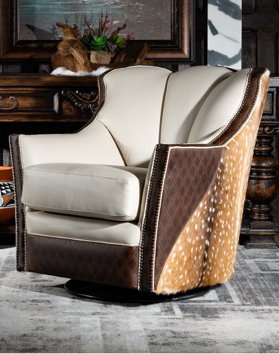 western style swivel chair with axis deer hide and white leather