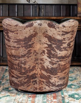 swivel and rocker chair with tufted green leather and cowhide on the outside