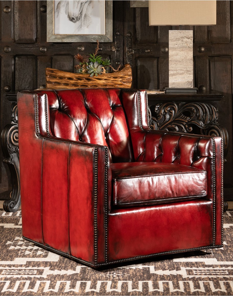 high end red leather swivel chair with tufted back,red leather chesterfield chair