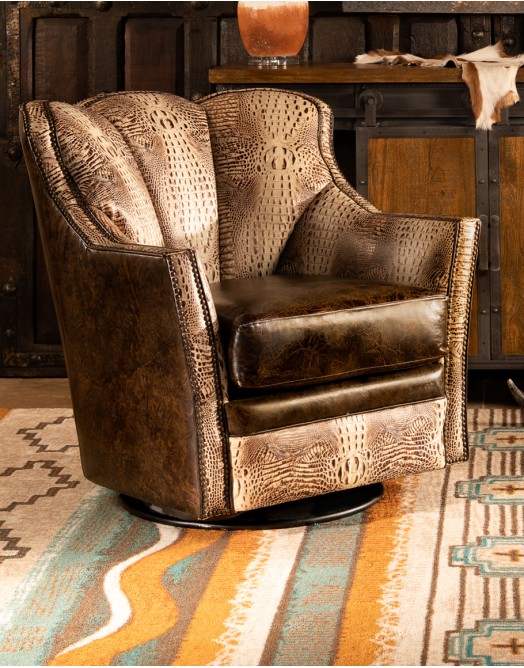 Puma Ivory Croc Swivel Glider Chair
