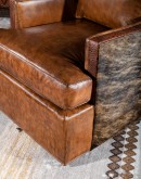 Trailblazer Swivel Chair - Full Grain Leather Upholstery with Brindle Cowhide Accents and Stamped Croc Leather Arm Rails. Handcrafted in America with 8-Way Hand-Tied Construction and High-Quality Ball Bearing Swivel Mechanism