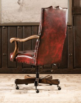 desk chair with dark red tufted leather