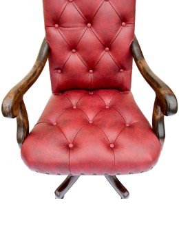 desk chair with red tufted leather
