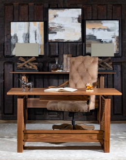 desk chair with distressed tan tufted leather