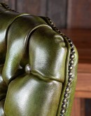 elegant office chair in olive green leather with button tufts