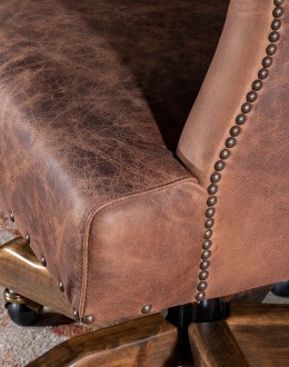 desk chair with distressed leather and axis deer hide