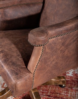 desk chair with distressed leather and axis deer hide